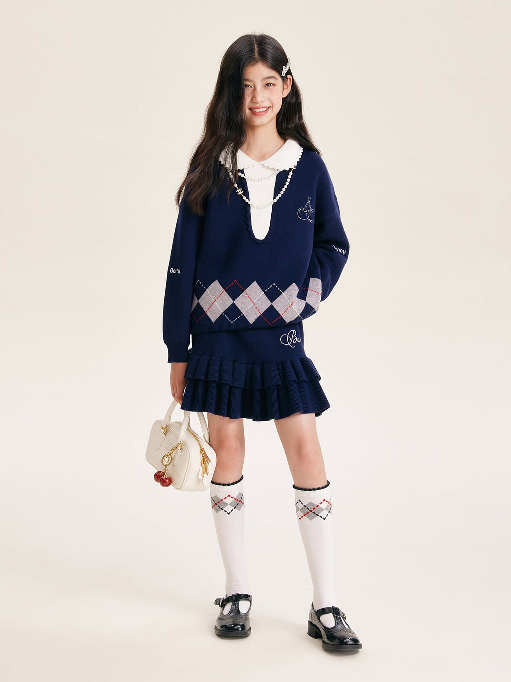 Fall Girls Argyle Knit Set – Sweater & Ruffle Skirt Outfit