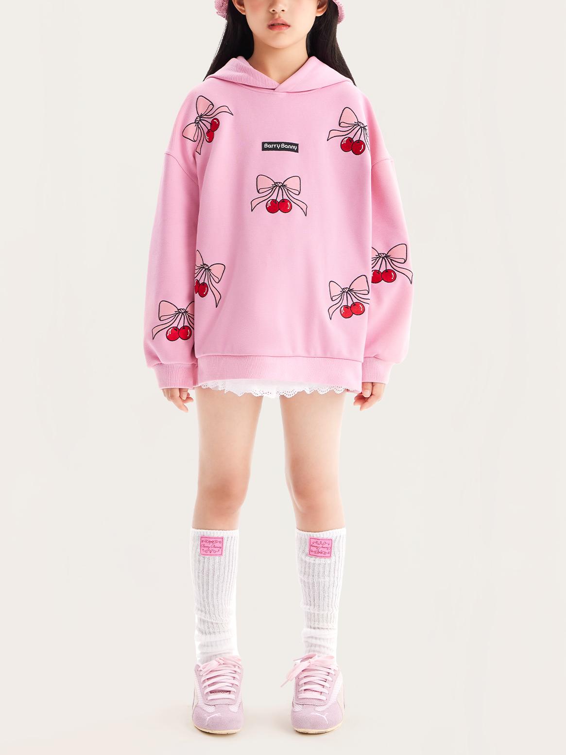 Girls Pink Cherry Hoodie Sweatshirt Casual Loose Fit