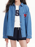 Girls Denim Heart Embroidered Shirt Jacket – Blue Classic
