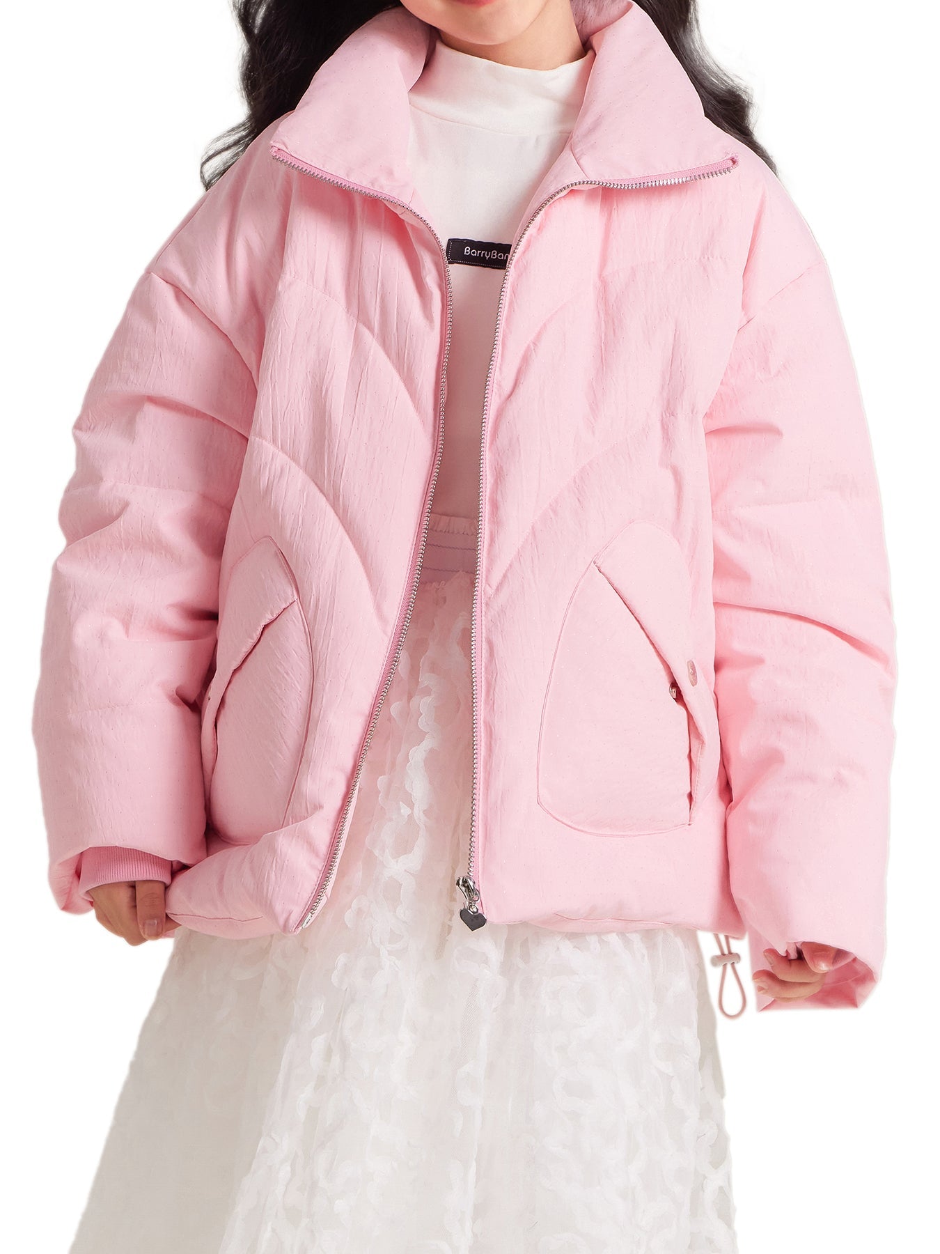 Girls Pink Down Puffer Jacket Winter Warm Short Coat