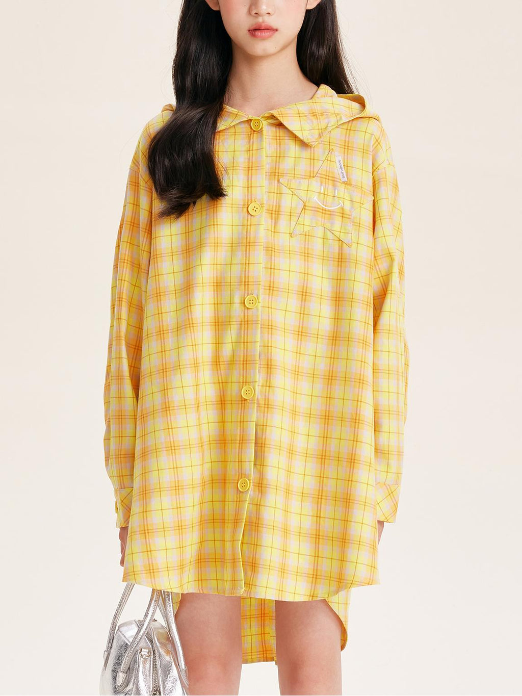 Girls Yellow Plaid Long Sleeve Loose Fit Shirt
