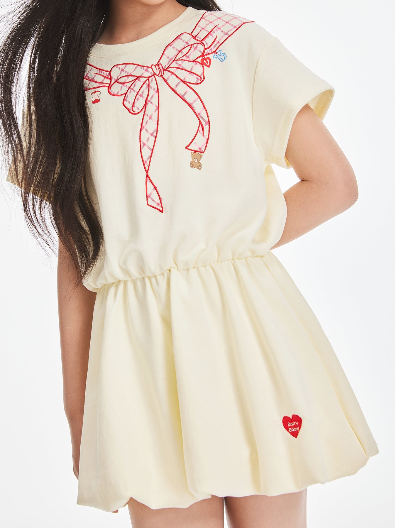 Girls Bow Tie Print Short Sleeve Casual Dress