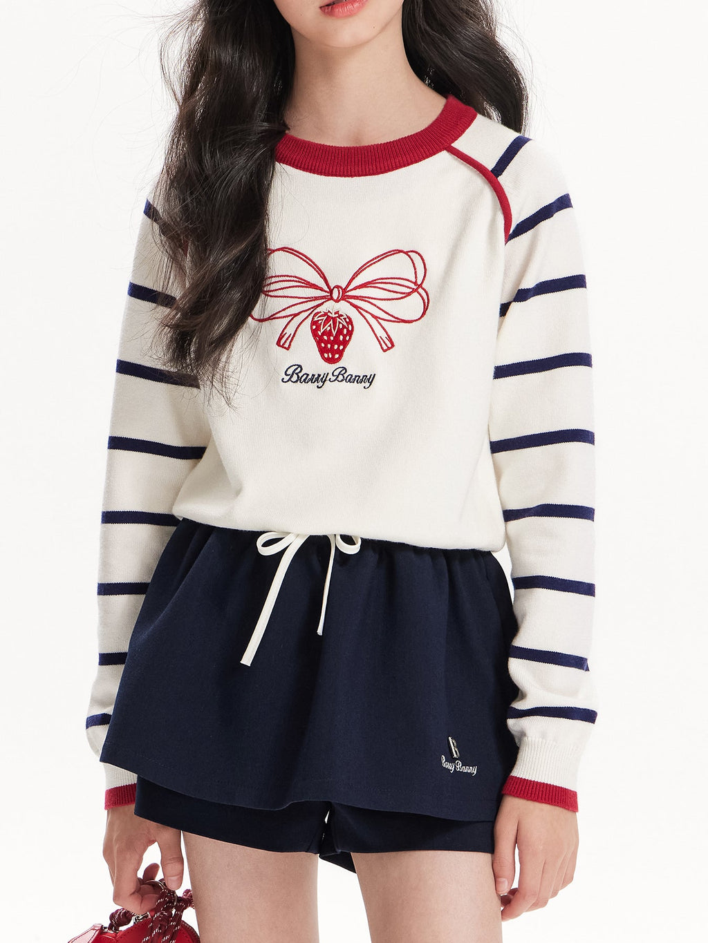 Strawberry Embroidered Knit Sweater for Girls