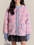 Girls Pink Plaid Sherpa Fleece Jacket Warm Winter Coat