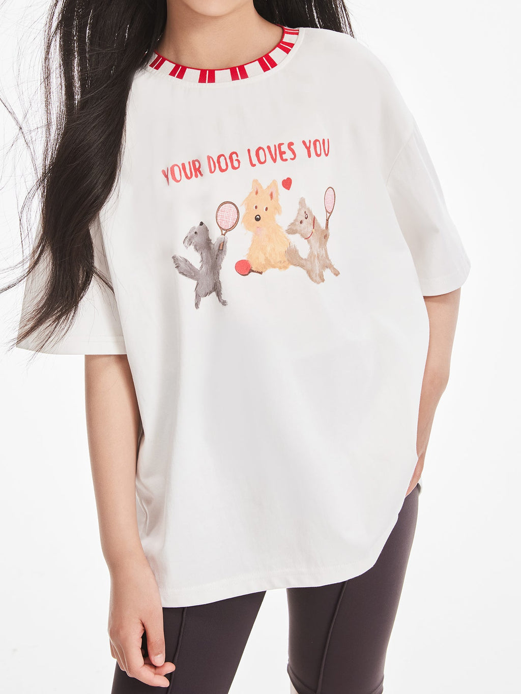 Kids White Dog Graphic Tee with Cute Logo