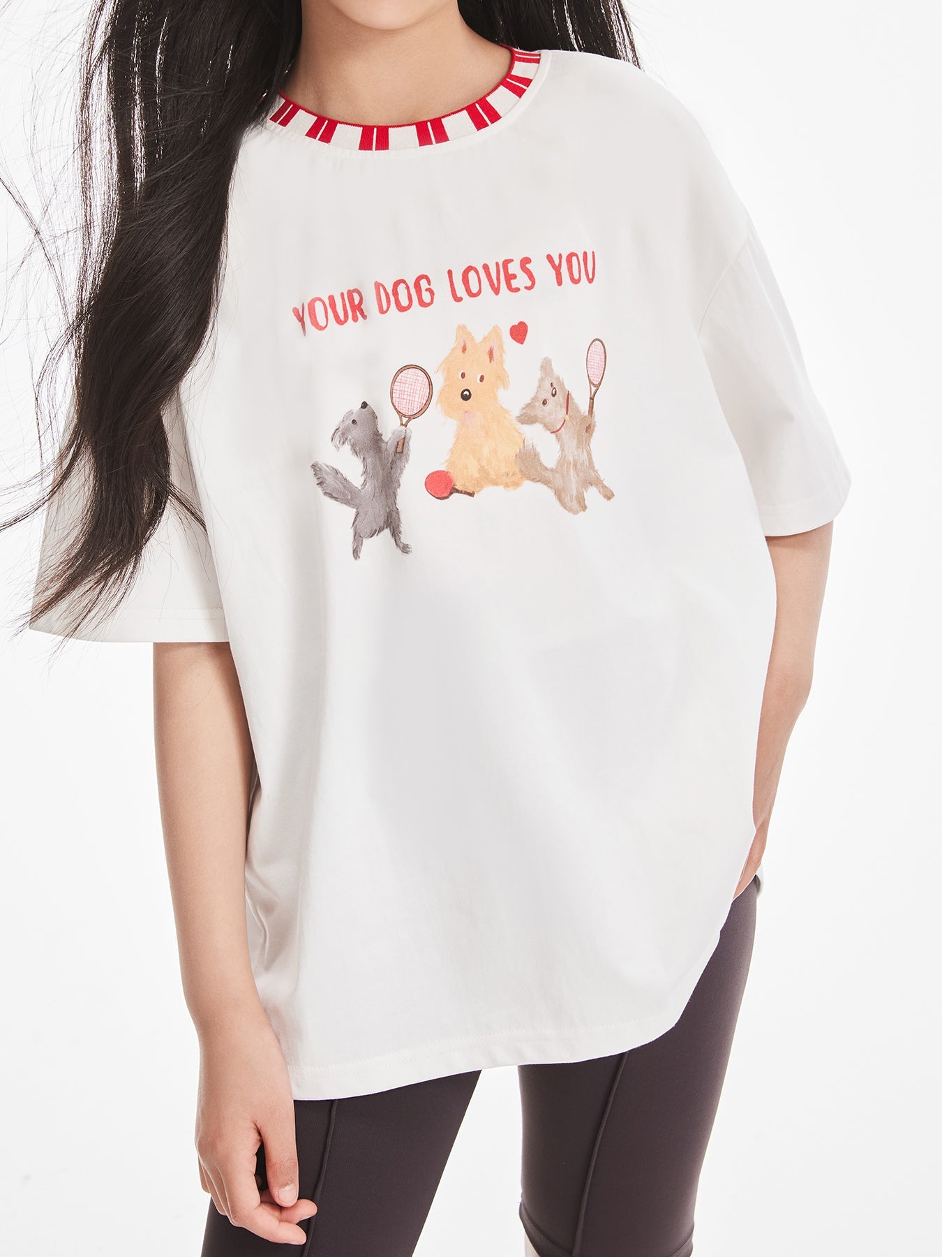 Kids White Dog Graphic Tee with Cute Logo