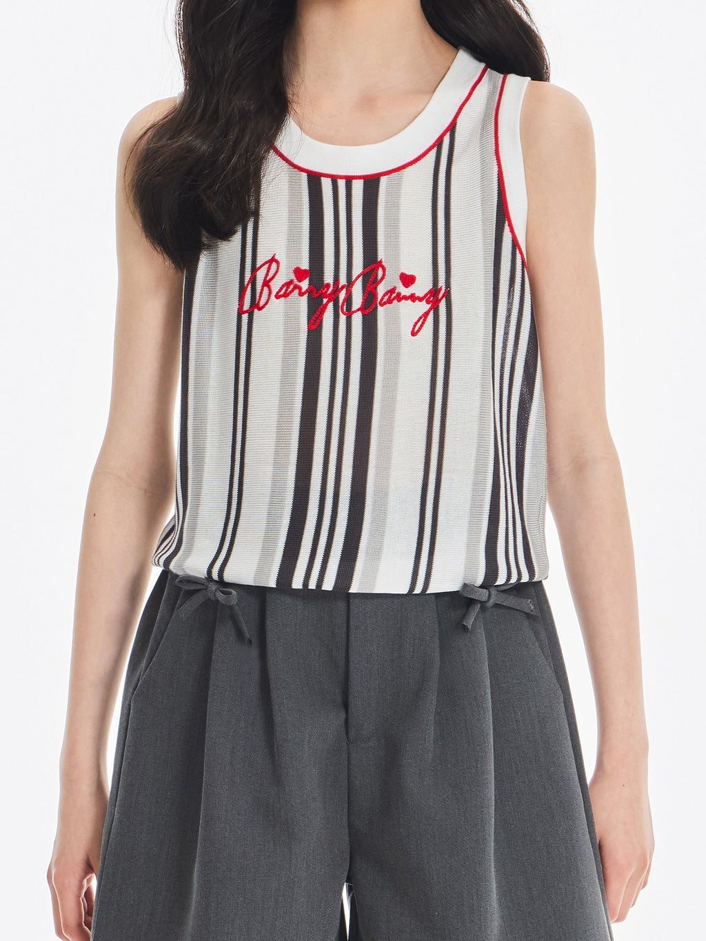 Girls Striped Tank Top Letter Embroidery Summer Vest
