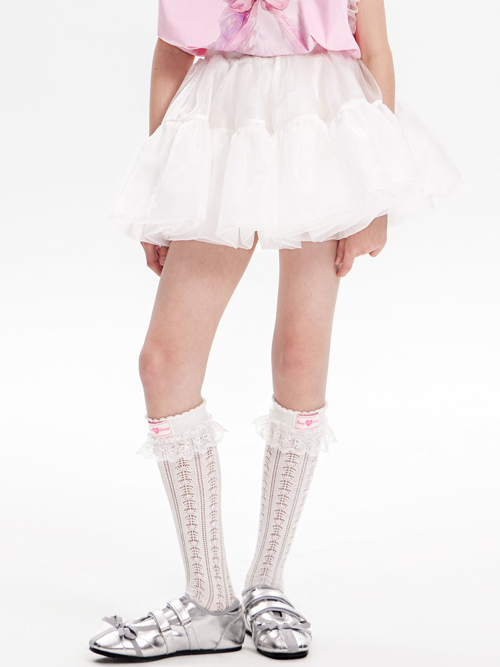 Girls White Princess Layered Tulle Ruffle Skirt