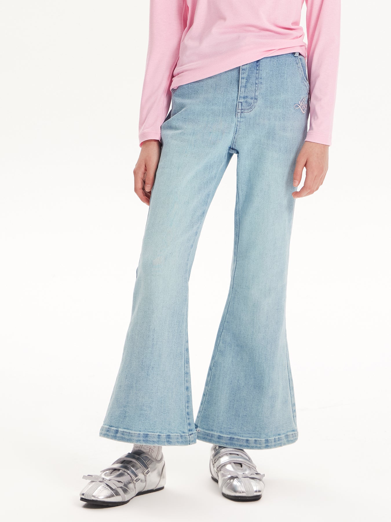 Embroidered High-Waisted Flare Jeans for Girls