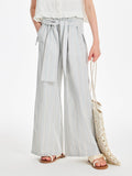 Striped Wide Leg Pants with Tie Waist and Pockets