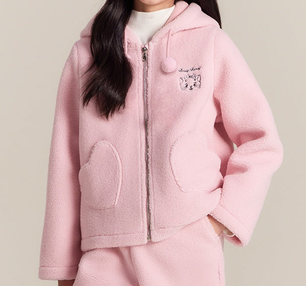 Kids Fleece Coat & Pants Set, Warm Lamb Wool Winter Outfit