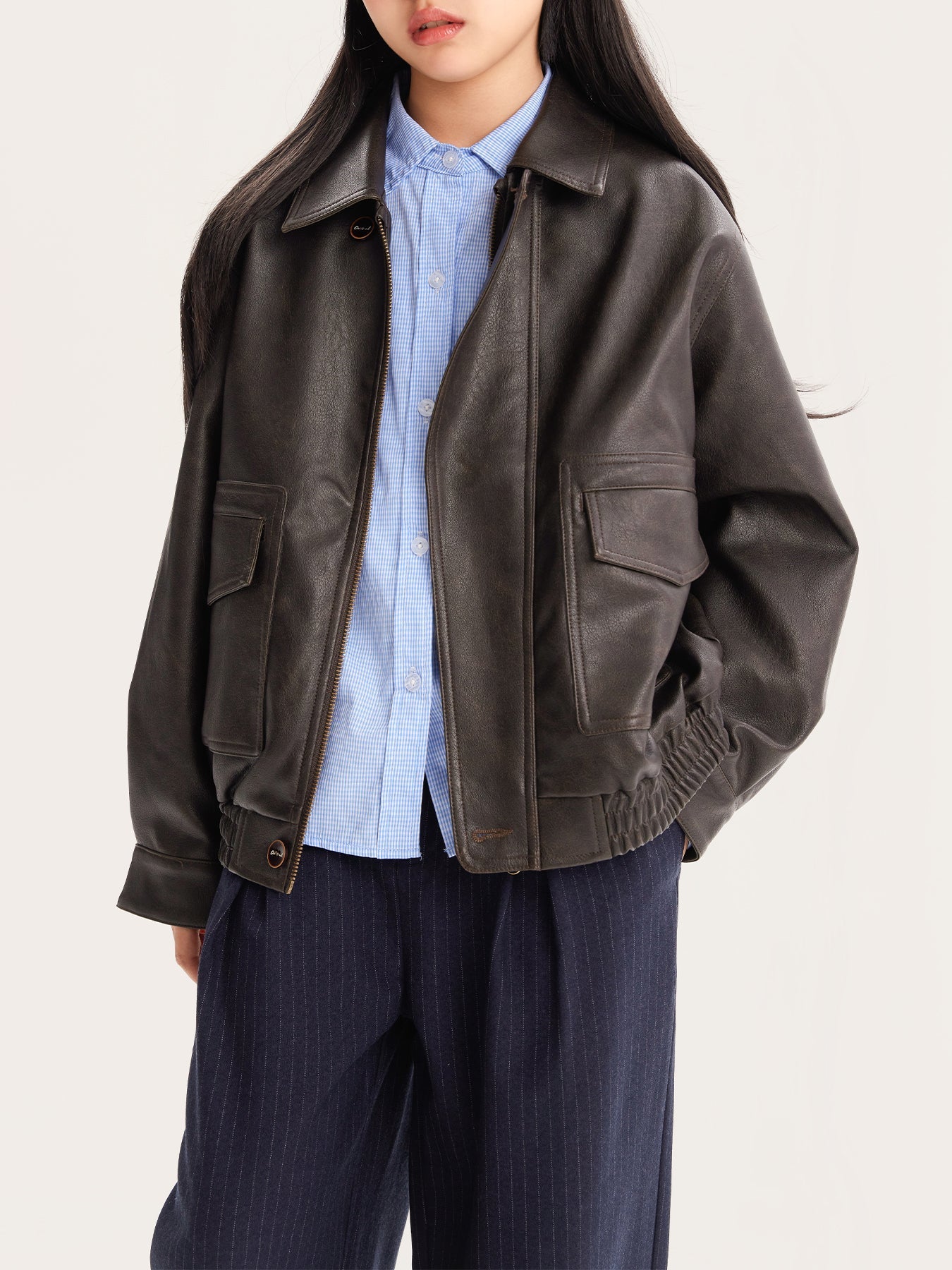 Kids Oversized Vintage Faux Leather Jacket Casual