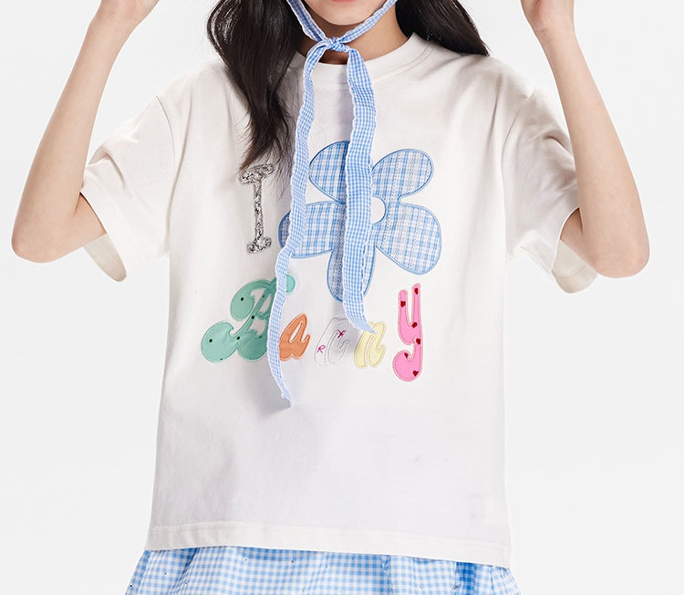 Girls Summer Sunflower Tee & Lace Skirt, Short Sleeve