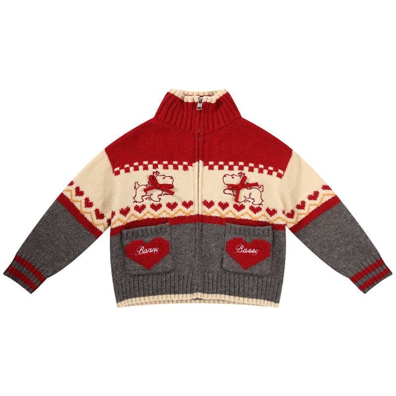 Kids' Cozy Knit Cardigan and Skirt Set with High Collar