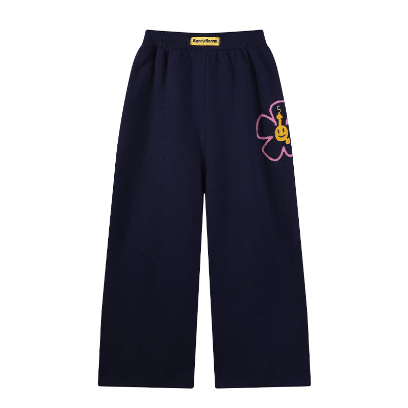 Kids Flower Knit Cardigan and Wide Leg Pants Set
