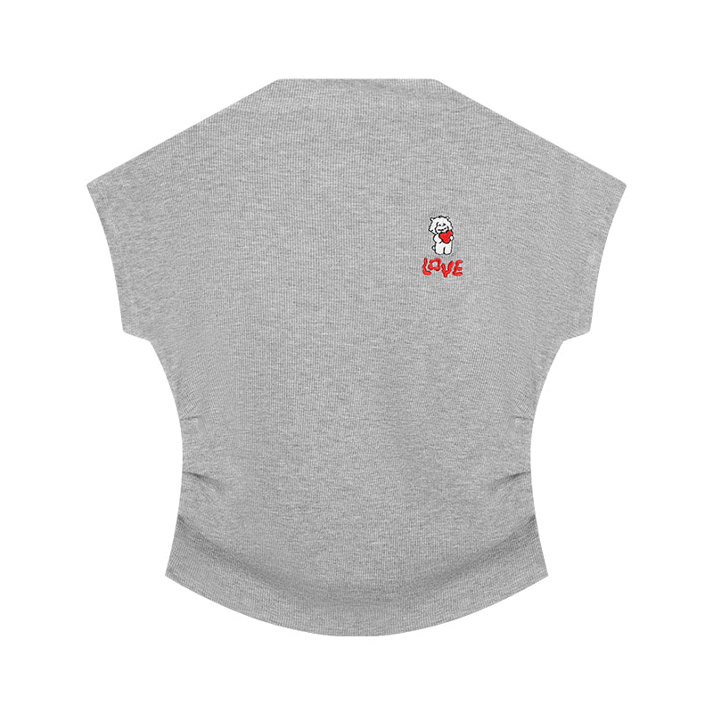 Girls Embroidered Mock Neck Short Sleeve Summer T-Shirt