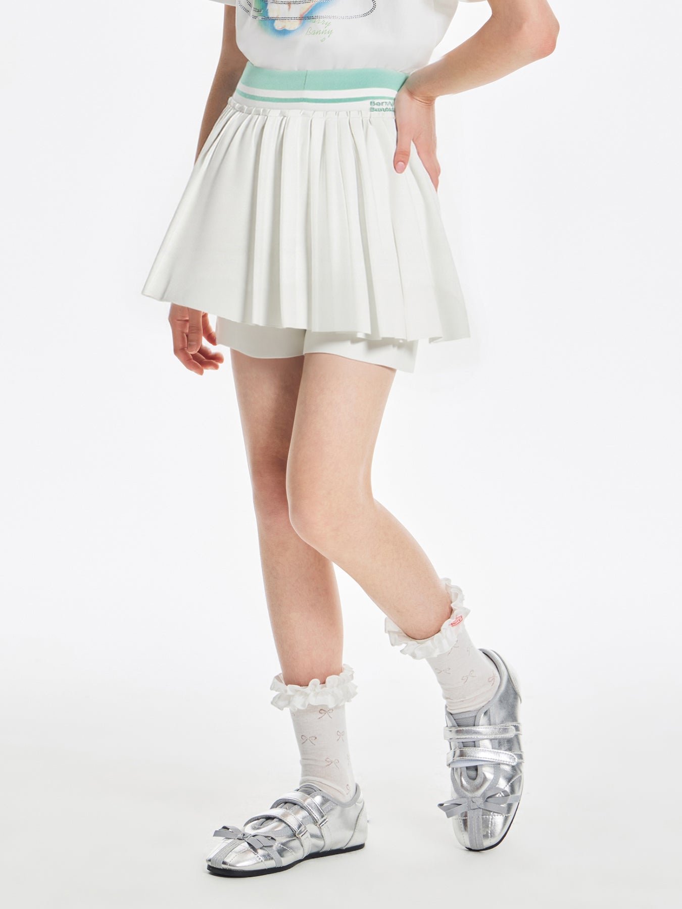 Girls Pleated Skirt Shorts with Embroidery Casual