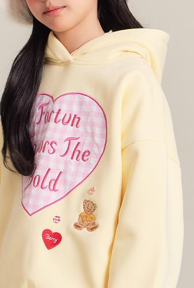 Girls Yellow Fleece Lined Hoodie with Heart Graphic Print