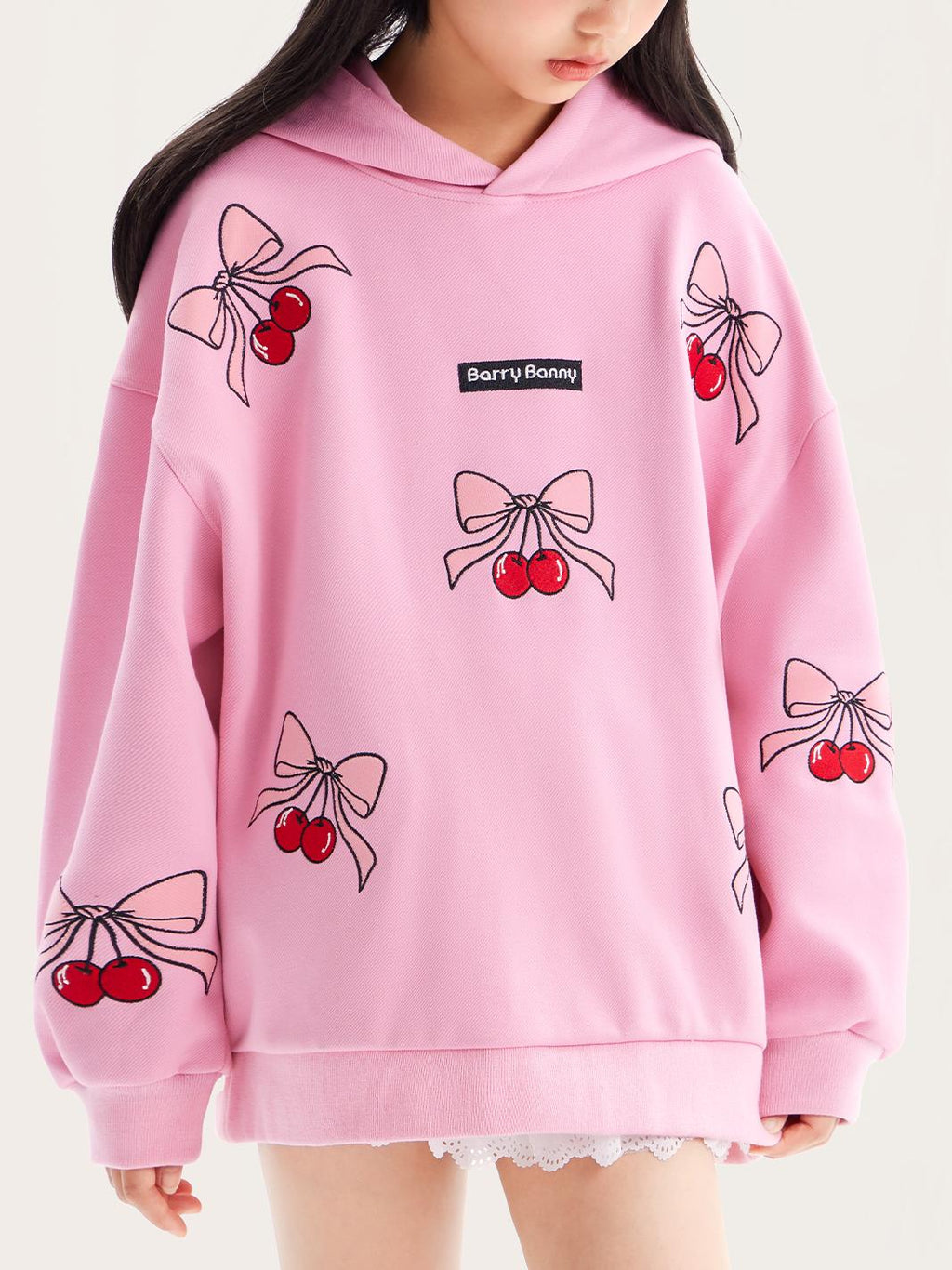 Girls Pink Cherry Hoodie Sweatshirt Casual Loose Fit