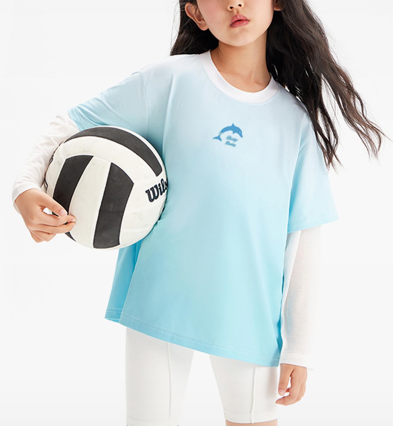 Girls Gradient Blue Short Sleeve Casual Sport T Shirt