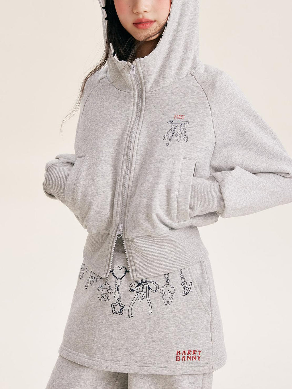 Girls Grey Hoodie Jacket and Faux Layered Skirt Pants Set