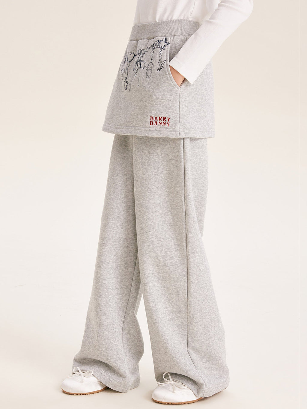 Girls Grey Hoodie Jacket and Faux Layered Skirt Pants Set