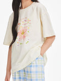 Girls Ivory Cotton Floral Graphic Short Sleeve T-Shirt