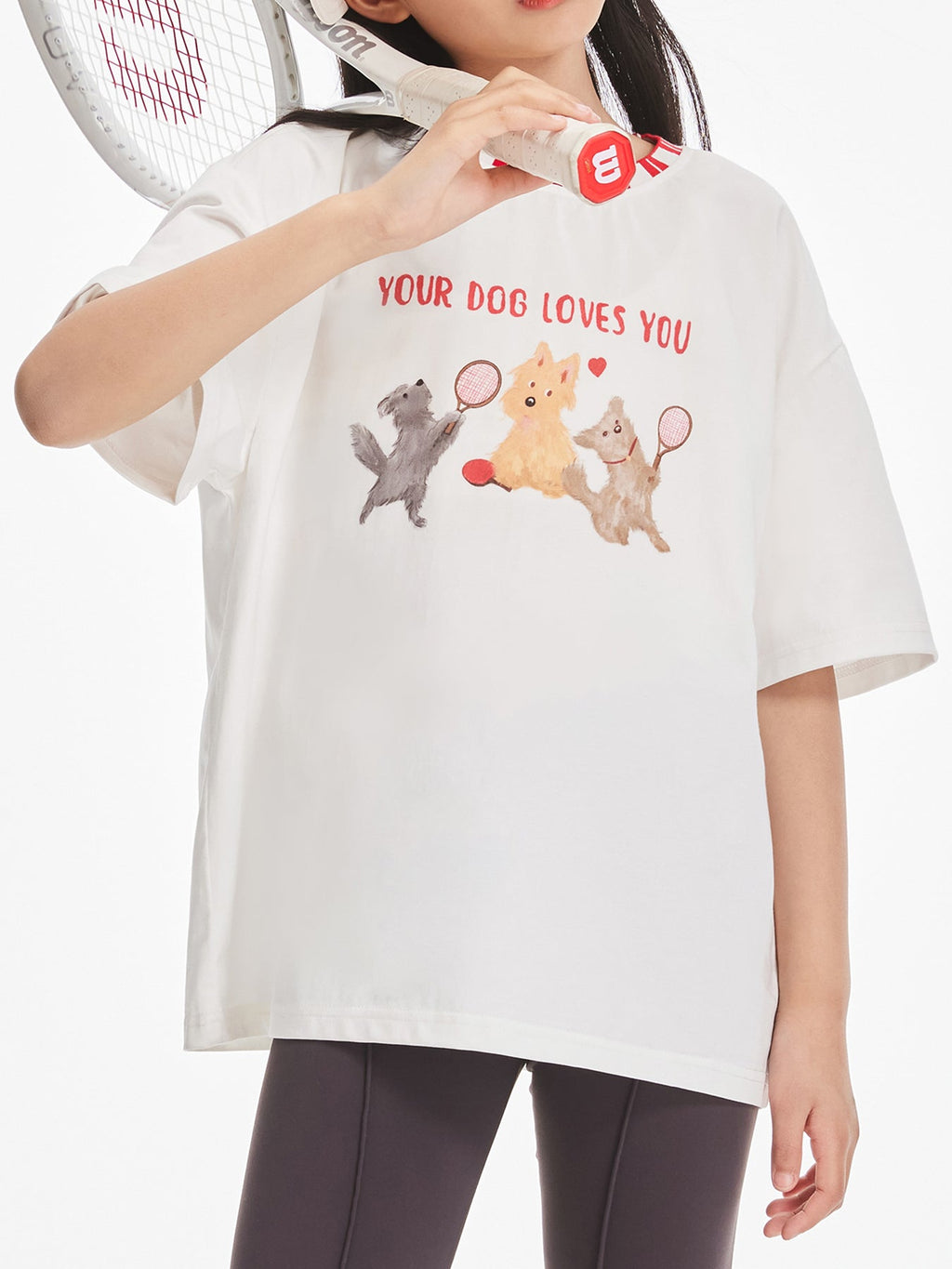 Kids White Dog Graphic Tee with Cute Logo