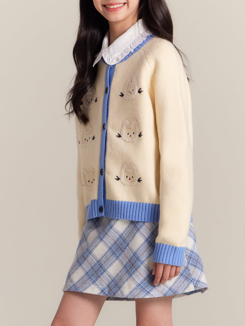 Girls Cat Embroidered Knit Cardigan Sweater