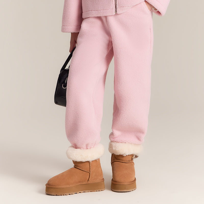 Kids Fleece Coat & Pants Set, Warm Lamb Wool Winter Outfit