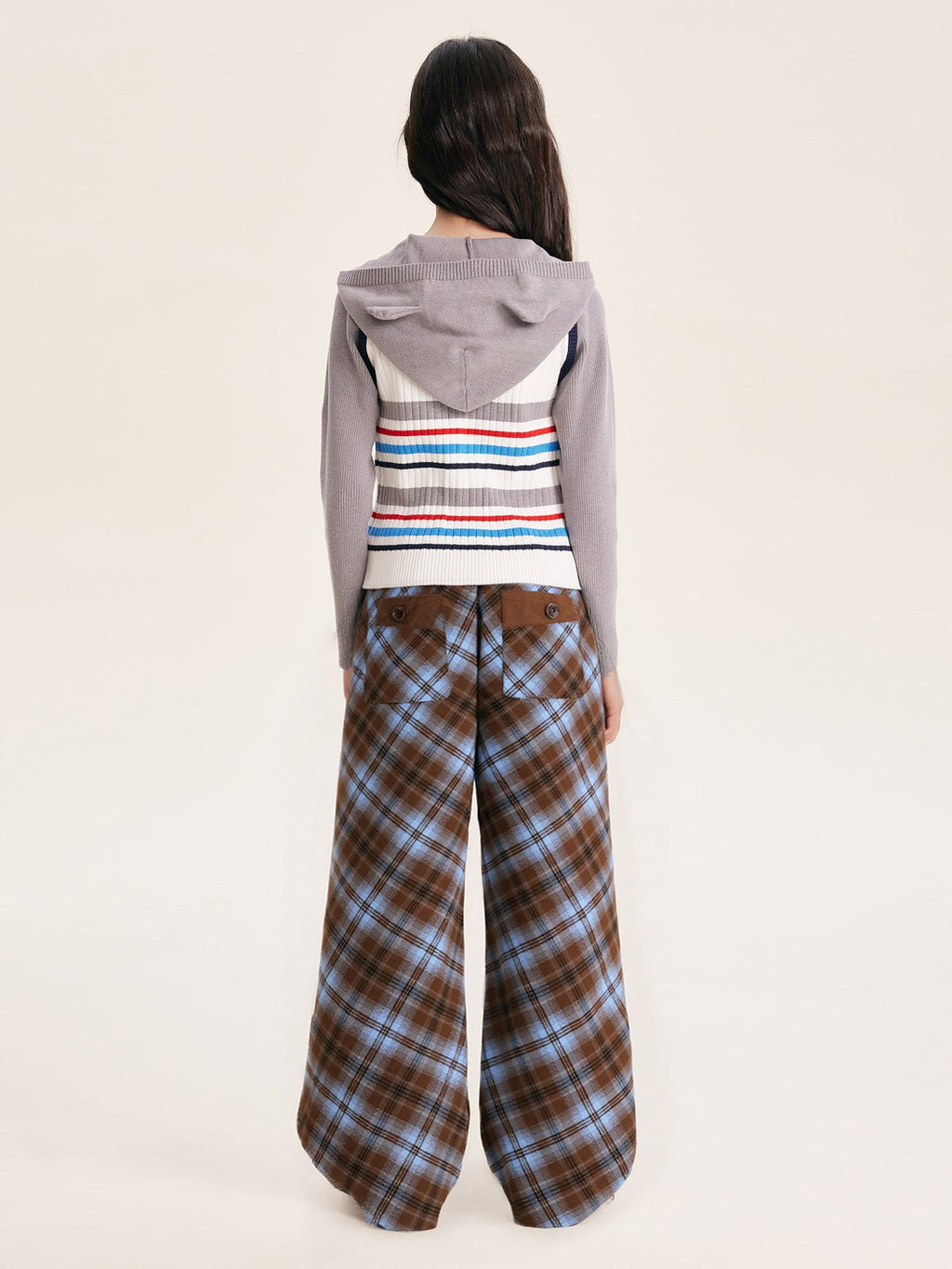 Unisex Blue Plaid Wide Leg Pants with Relaxed Fit