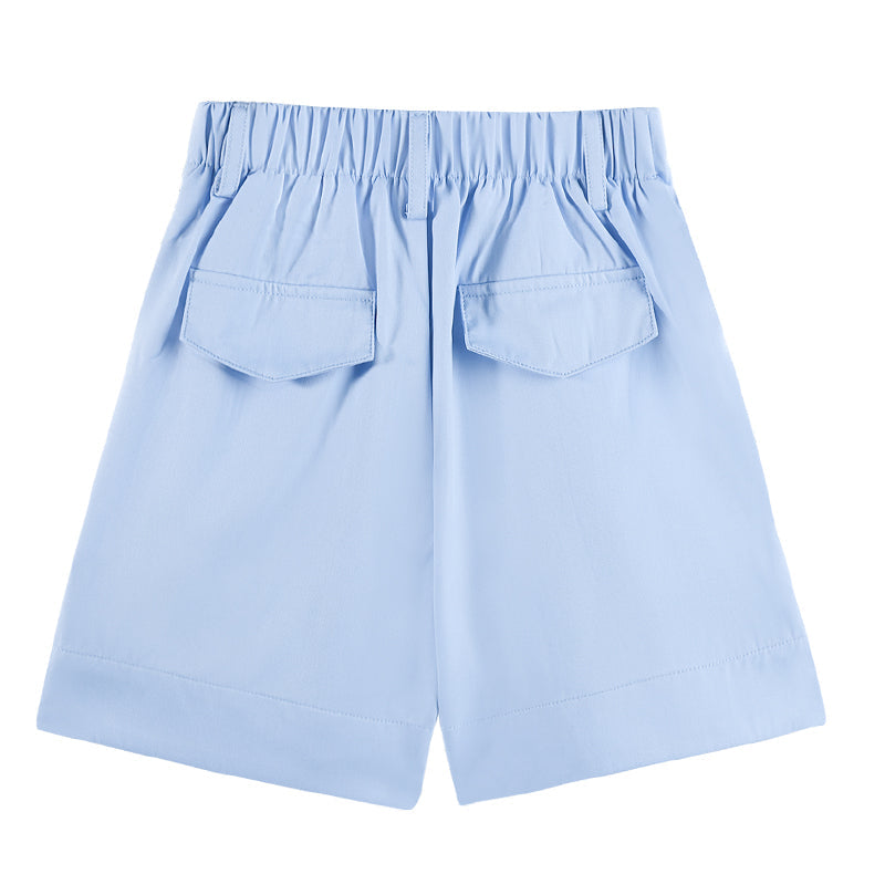 Girls Light Blue Pleated Casual Summer Shorts