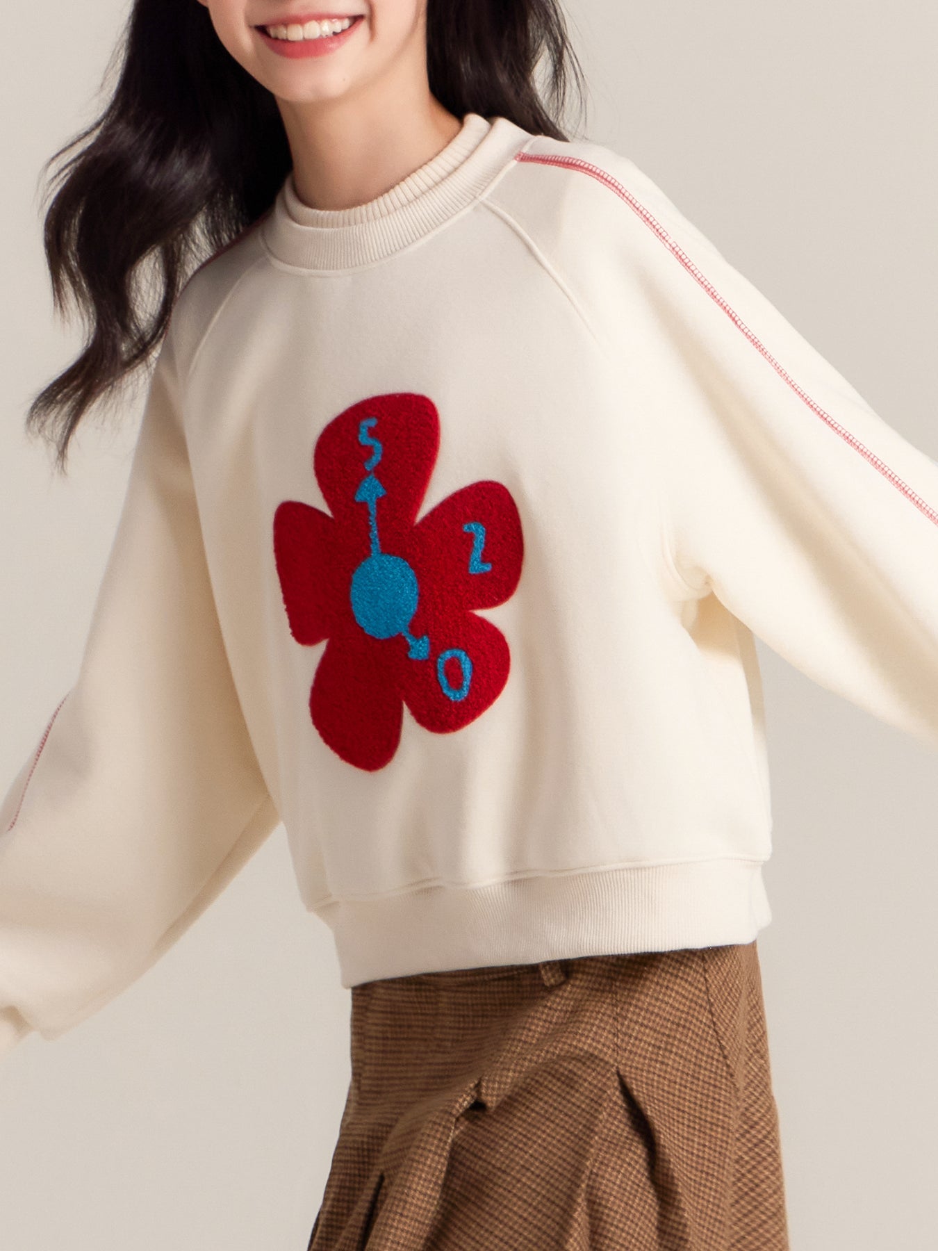 Girls Cozy Flower Graphic Fleece Sweatshirt Casual