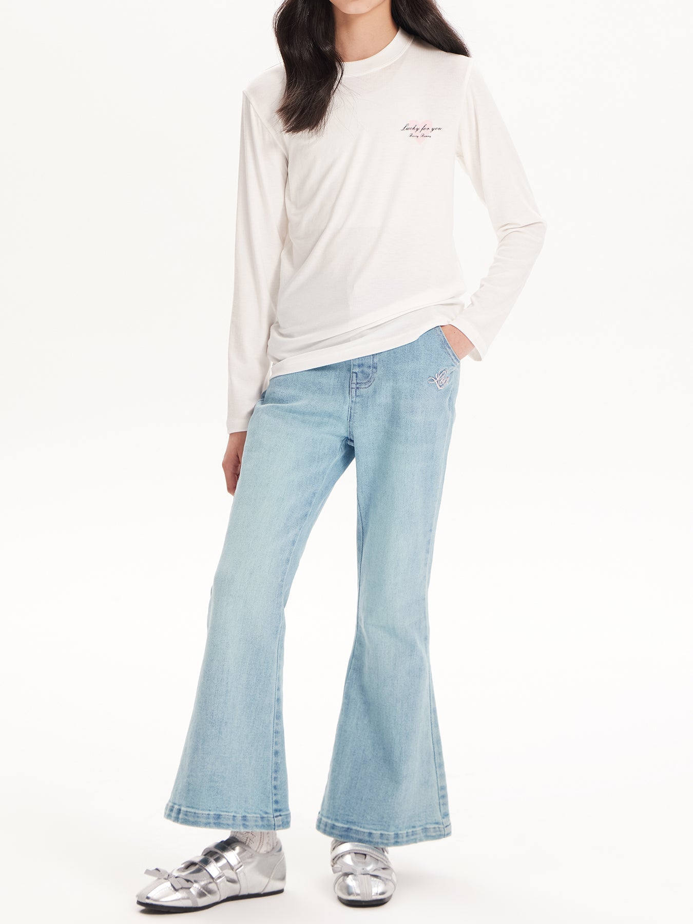 Kids Long Sleeve Solid Color Slim Fit T-Shirt