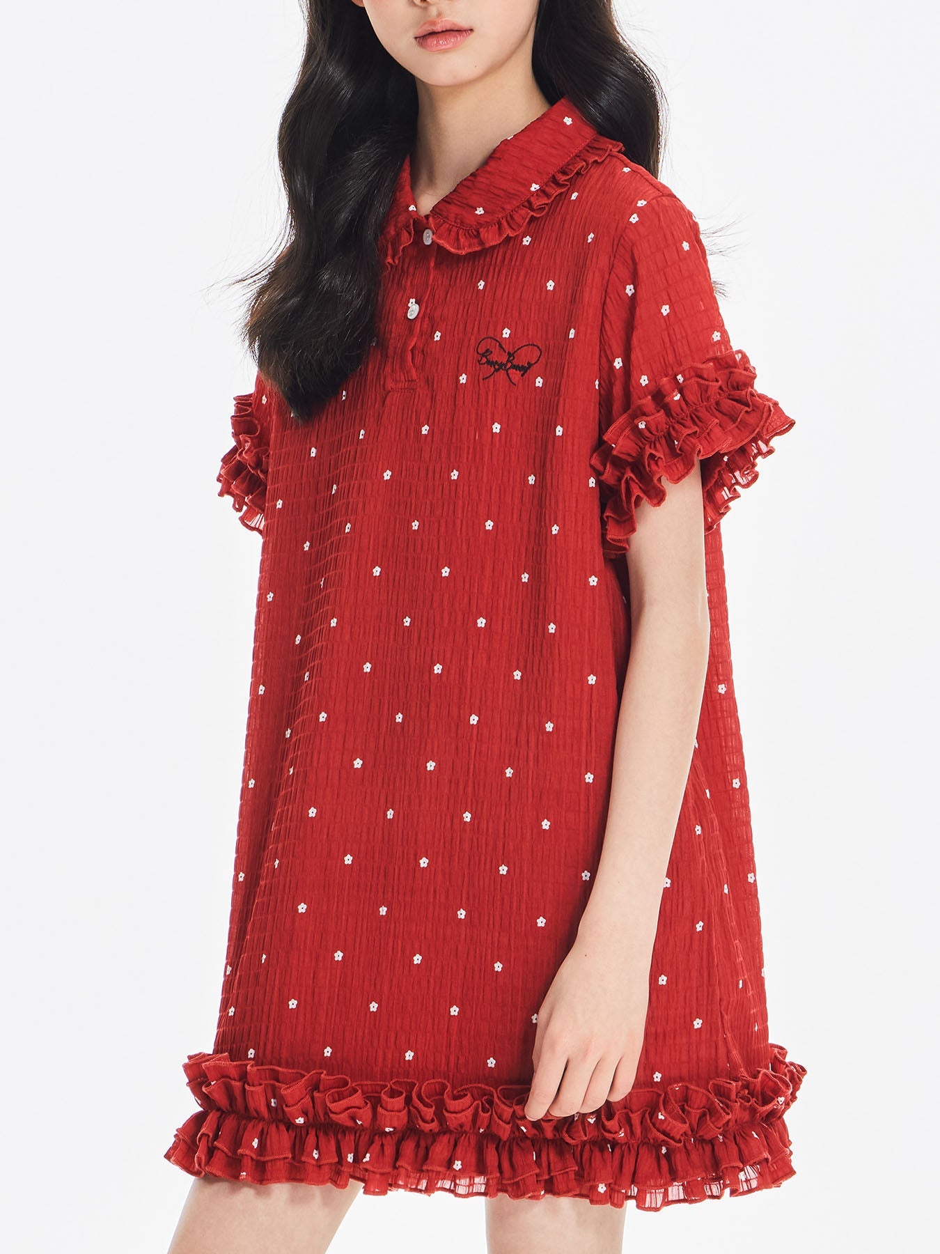Girls Red Polka Dot Summer Dress with Ruffle Trim