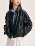 Girls' Black Faux Leather Zip-Up Bomber Jacket