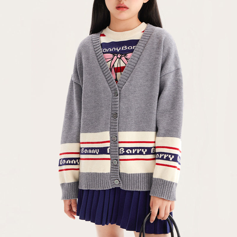 Kids Cherry Knit Cardigan, Cozy Fall Winter Sweater
