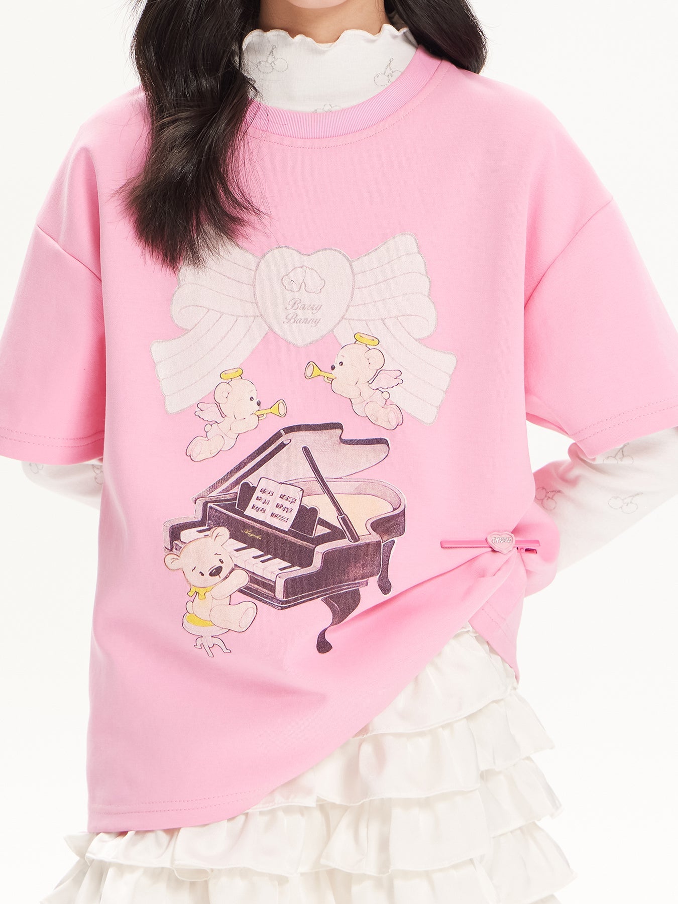Girls Pink Short Sleeve Graphic Cotton T-Shirt