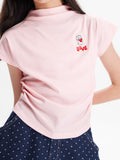 Girls Embroidered Mock Neck Short Sleeve Summer T-Shirt