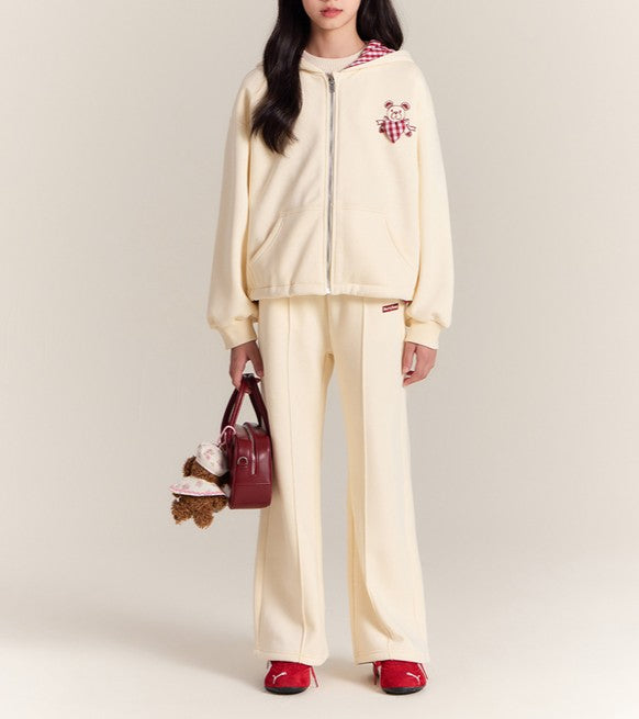 Girls Bear Hoodie Sweatshirt and Straight Pants Set