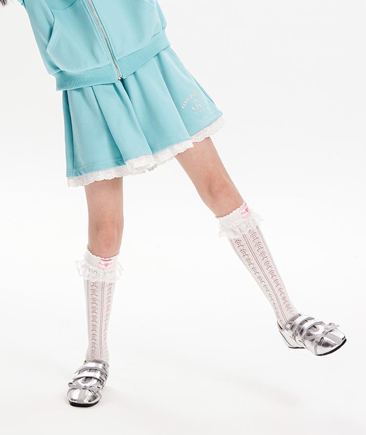 Girls Cartoon Hoodie and Lace Trim Shorts Two-Piece Set