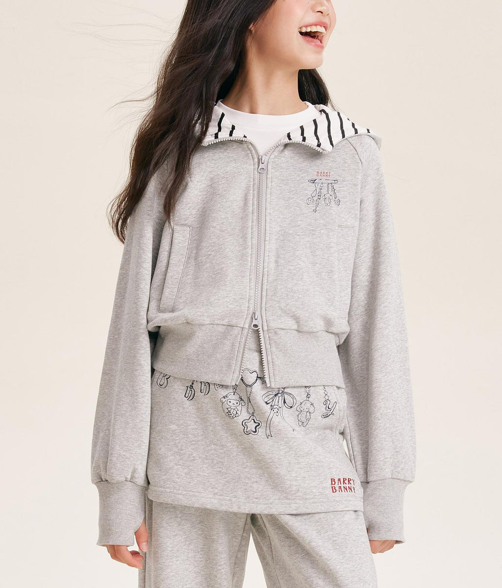 Girls Grey Hoodie Jacket and Faux Layered Skirt Pants Set