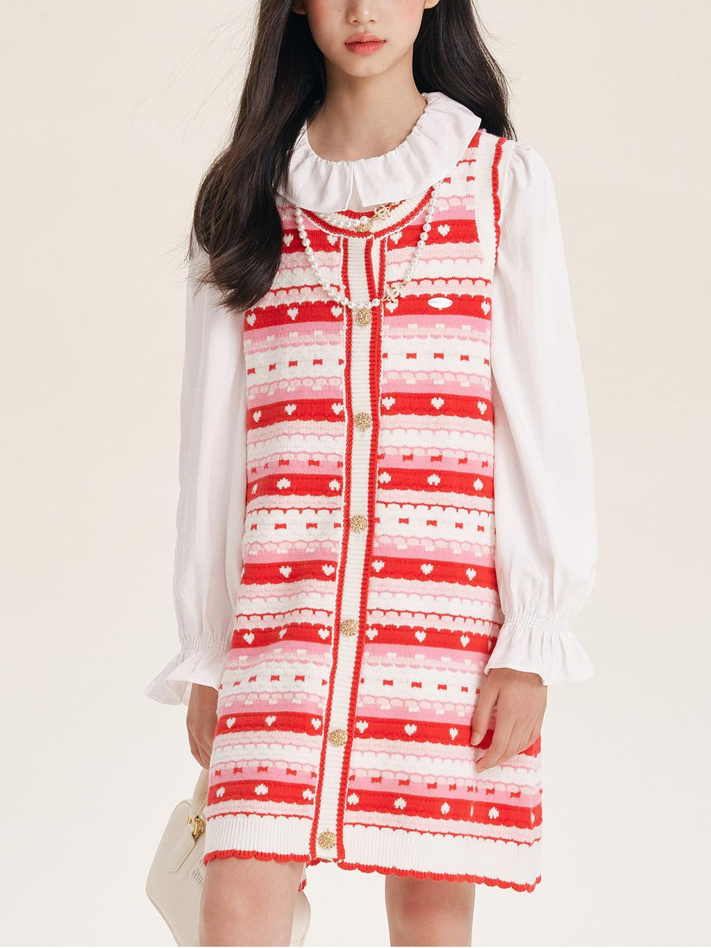 Girls' Red Striped Knit Sleeveless Sweater Dress
