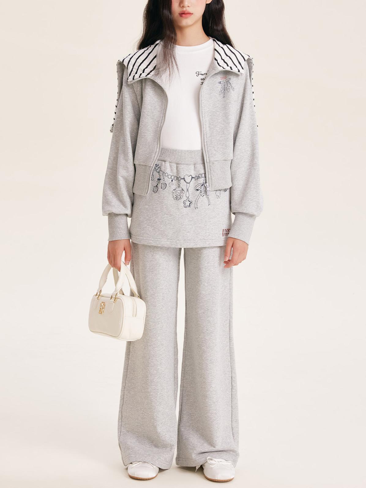 Girls Grey Hoodie Jacket and Faux Layered Skirt Pants Set