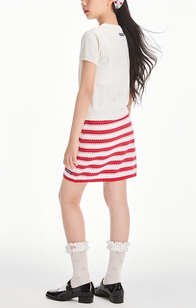 Girls Summer Knit Striped Skirt Elastic Waist Mini Skirt