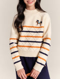 Girls Argyle Stripe Knit Sweater with Horse Embroidery