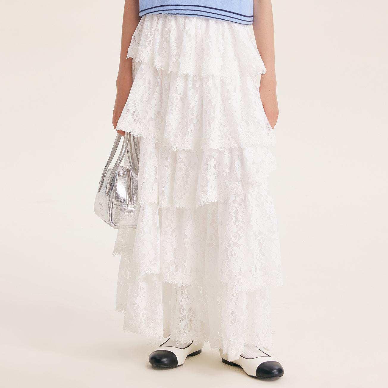 Lace Tiered Skirt for Girls – Elegant White Cake Dress