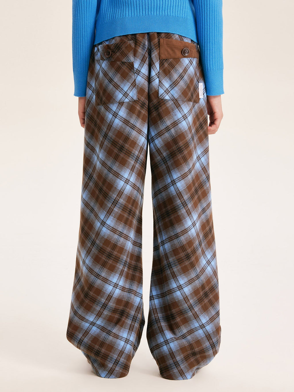 Unisex Blue Plaid Wide Leg Pants with Relaxed Fit