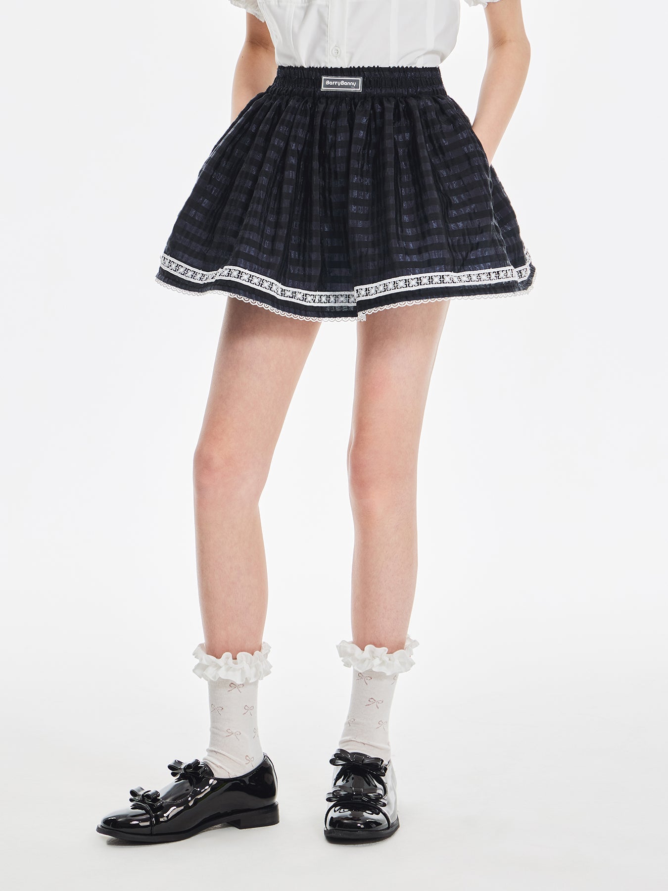 Girls High Waist Lace Trim Flared Tulle Skirt