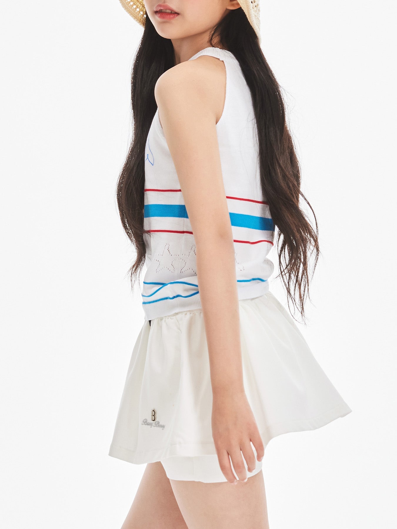 Girls Summer Knit Tank Top Striped Dolphin Graphic Vest